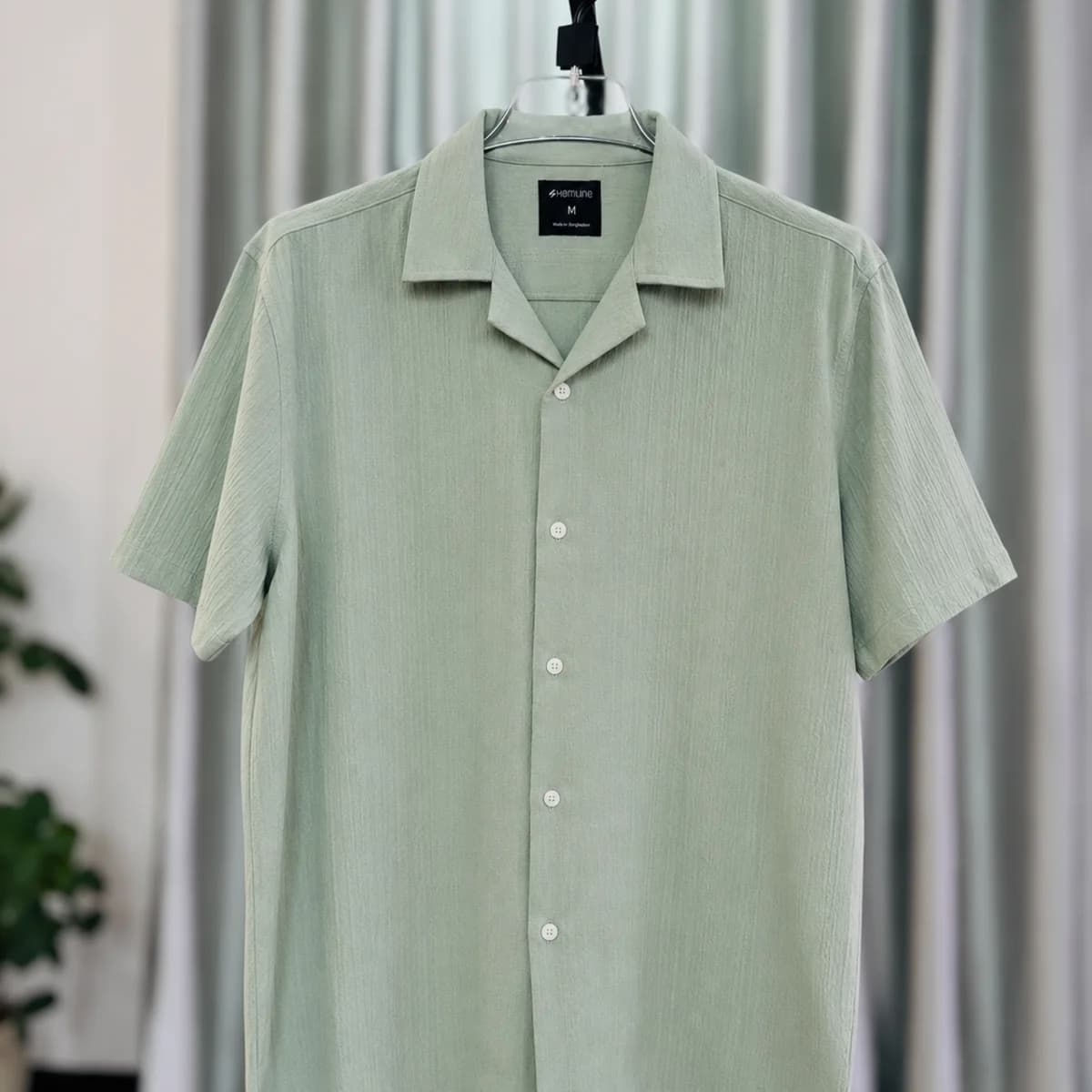 Sage Green Textured Cuban Collar Shirt