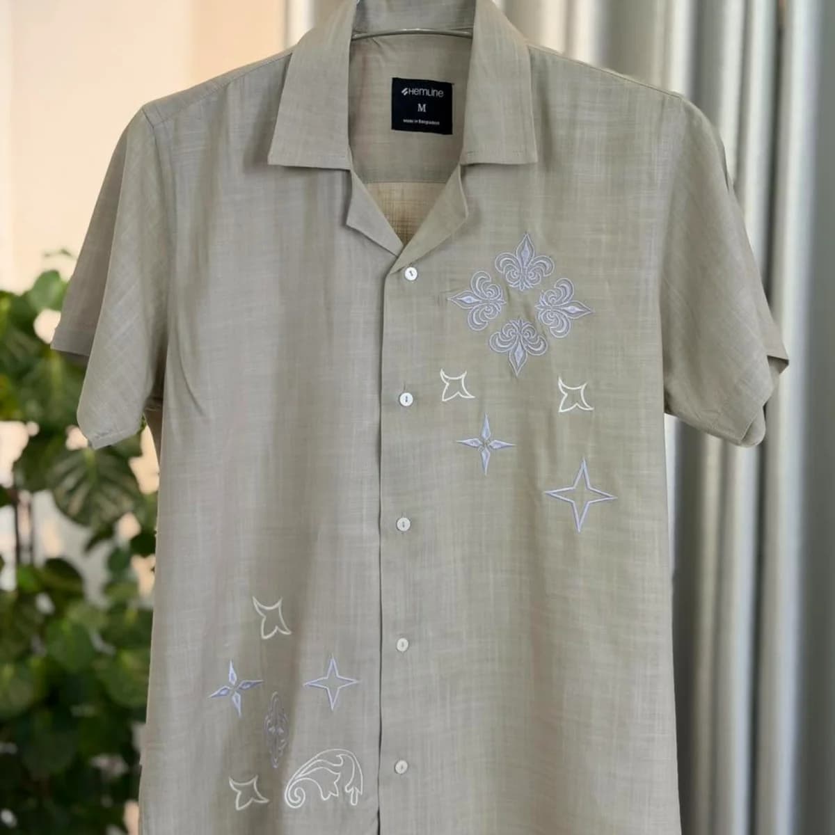 Sage Mist Geometric Embroidered Shirt