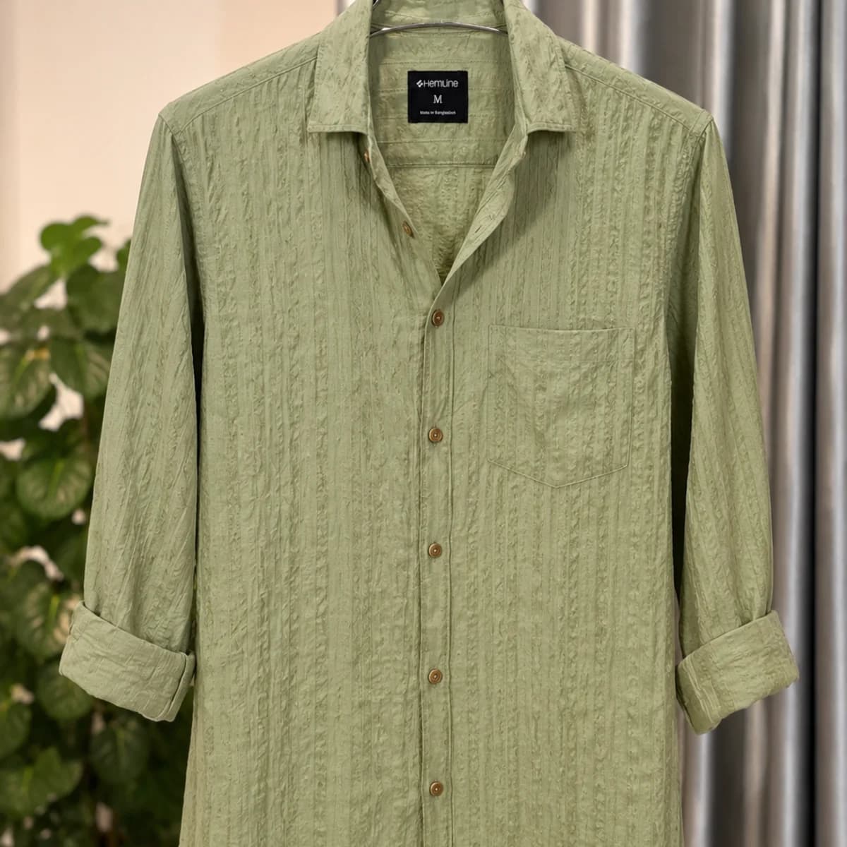 Olive Green Textured Casual Shirt